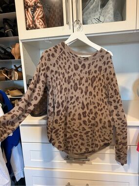 ply cashmere Taupe and Brown Leopard Cashmere Sweater